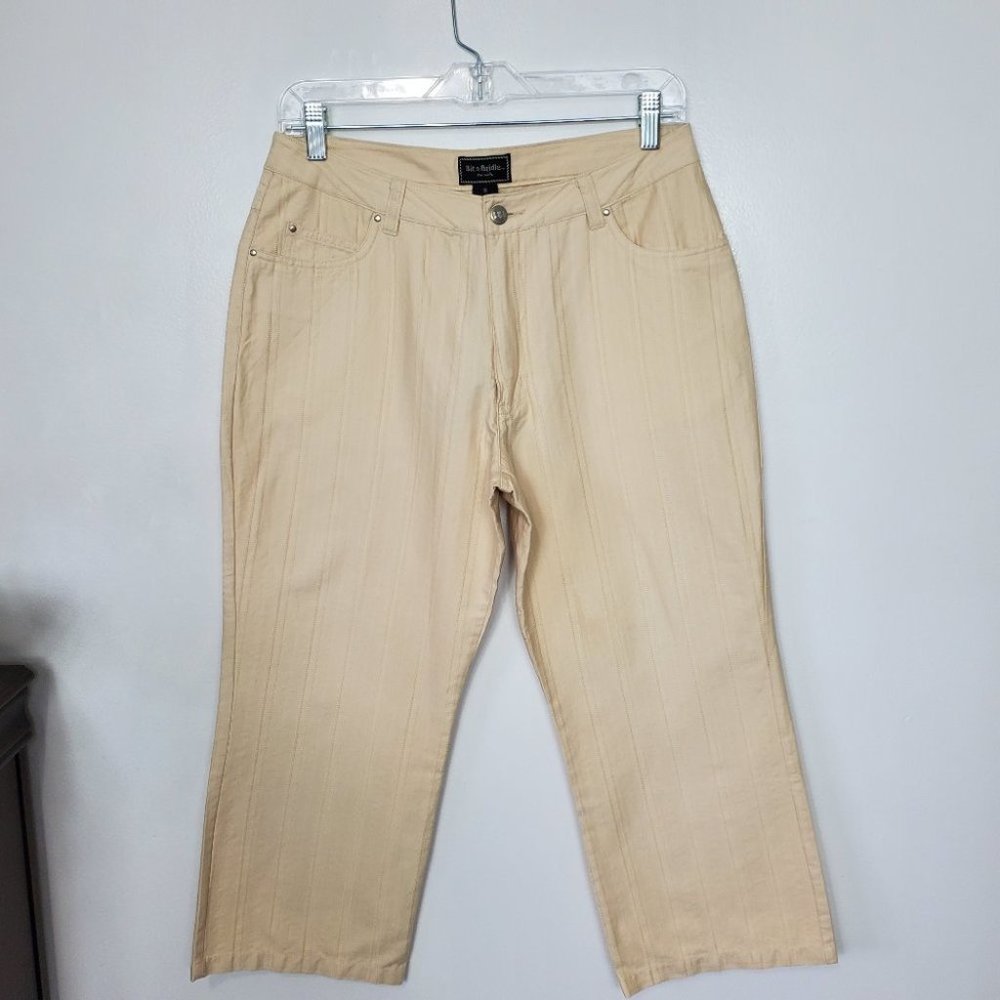 Bit & Bridle Textured Tan Casual Summer 100% Cotton Capri NEW NWT Size 8